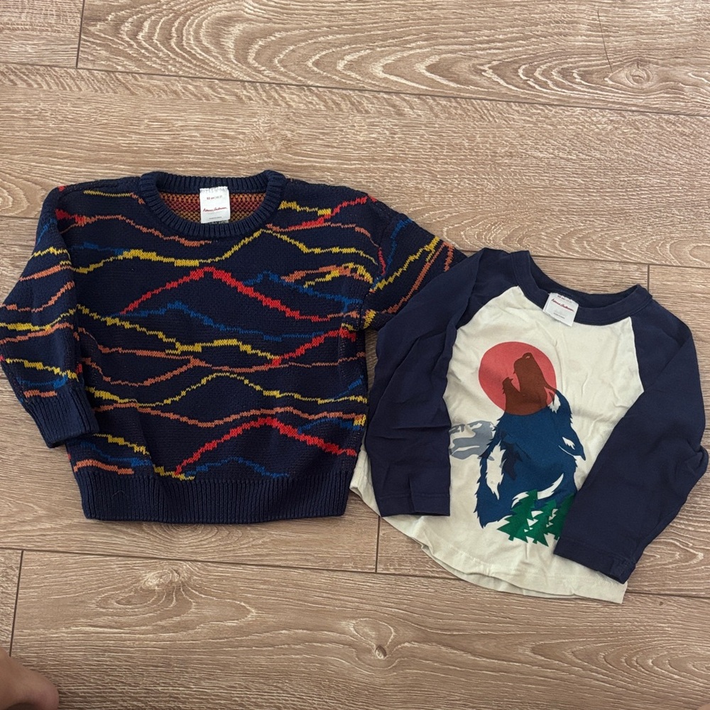 Hanna Andersson 2T lot - Sweater wit Wave Design and long sleeved wolf tee